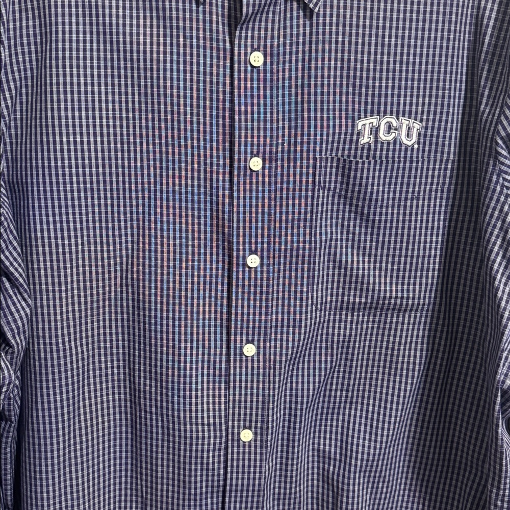 Antigua Mens 2XL TCU Horned Frogs Gingham Long Sleeve Woven Button Down Shirt - Picture 13 of 14